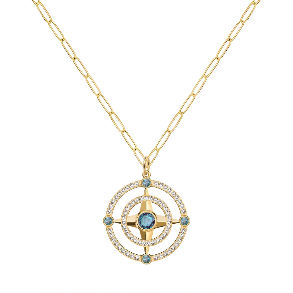 Compass Alexandrite & Diamond Pendant in 14k Gold (June)