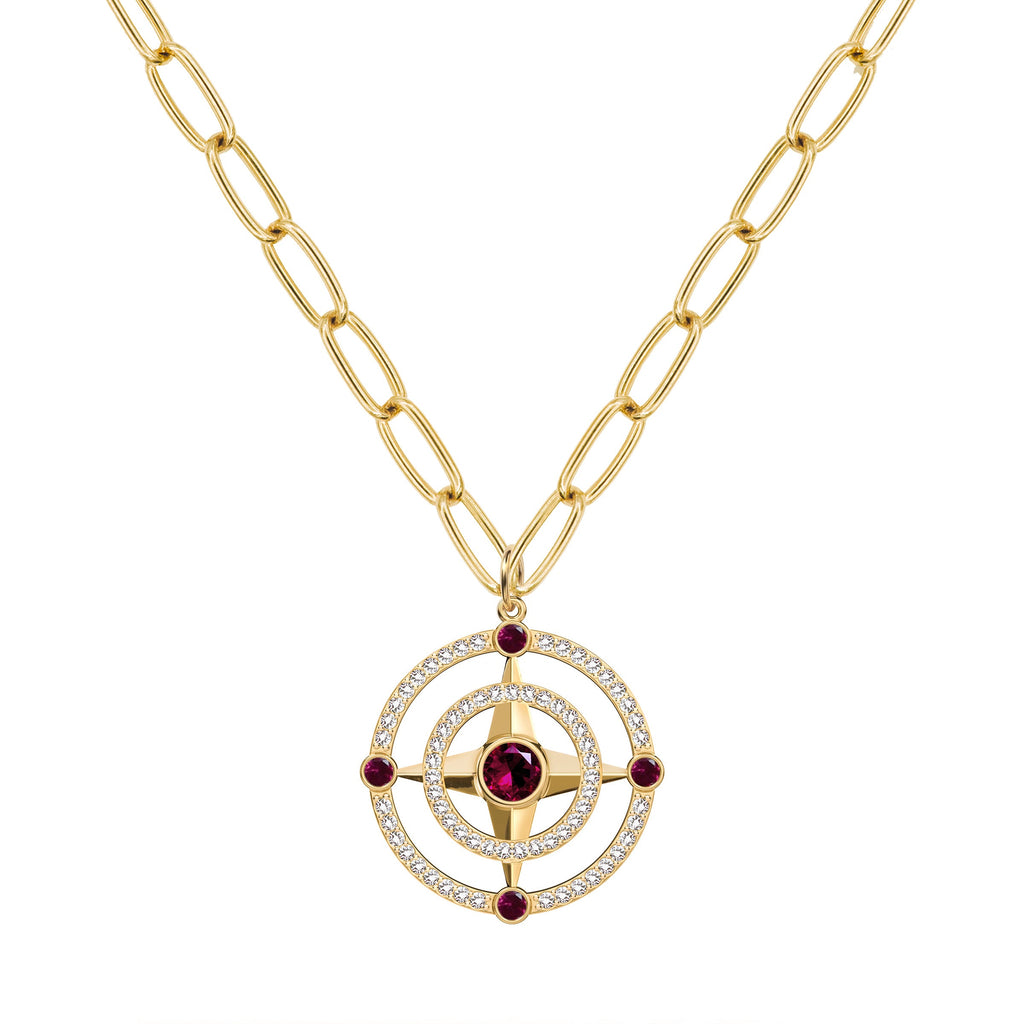 Compass Ruby & Diamond Pendant in 14k Gold (July)