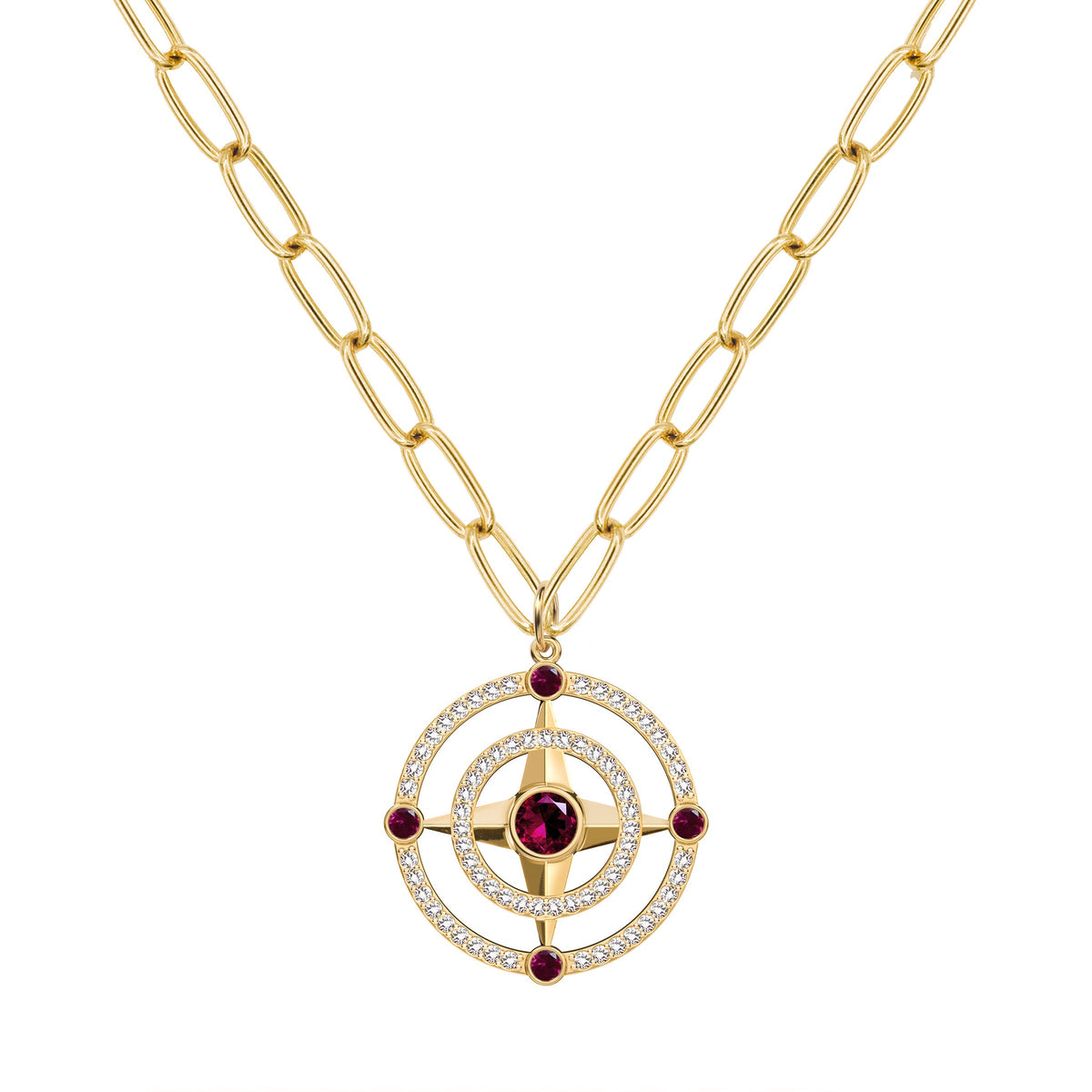 Compass Ruby & Diamond Pendant in 14k Gold (July)