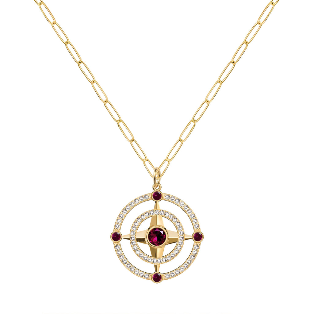 Compass Ruby & Diamond Pendant in 14k Gold (July)