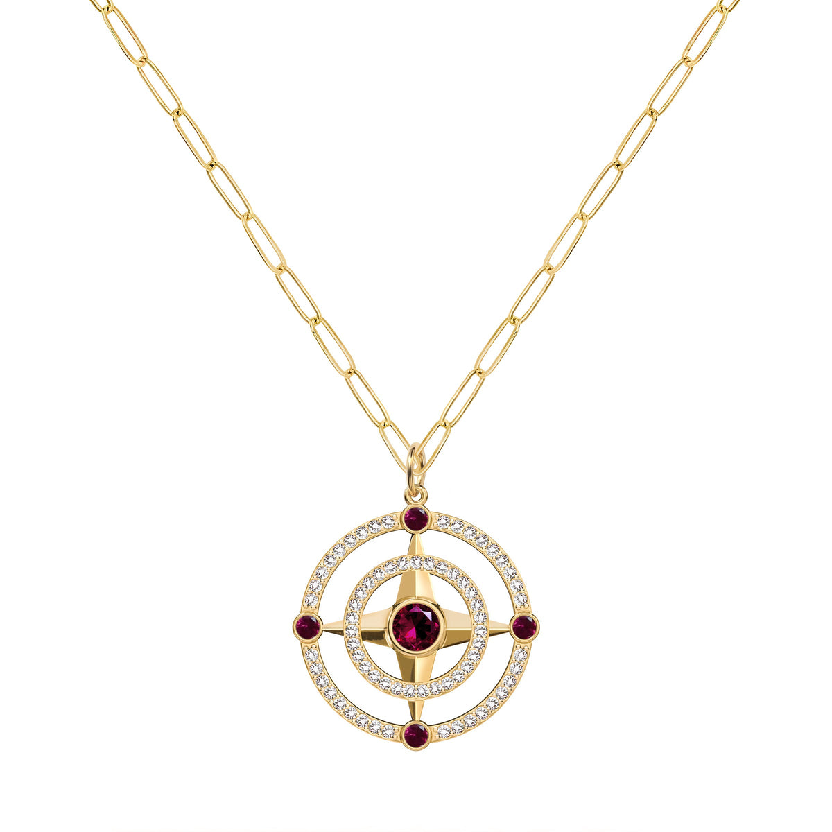 Compass Ruby & Diamond Pendant in 14k Gold (July)