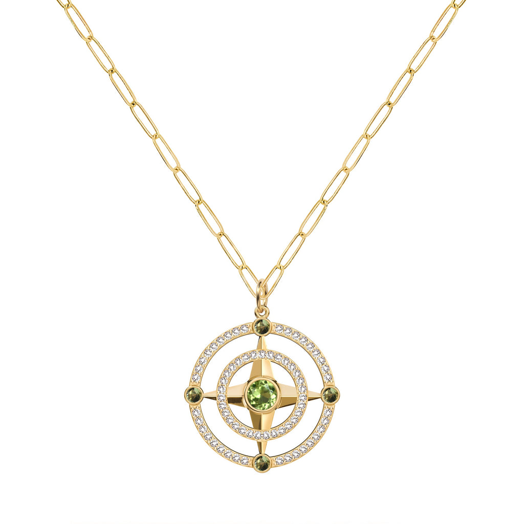 Compass Peridot & Diamond Pendant in 14k Gold (August)