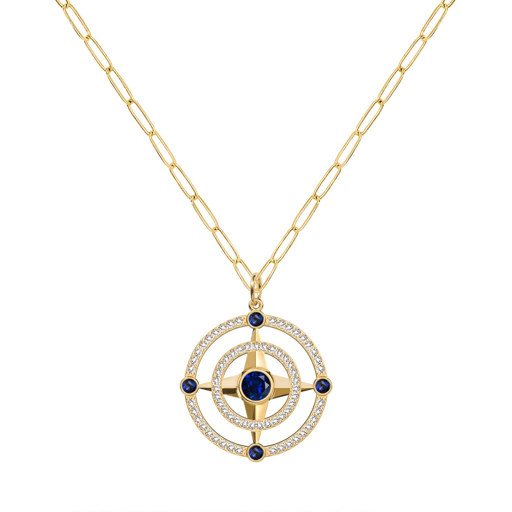 Compass Sapphire & Diamond Pendant in 14k Gold (September)