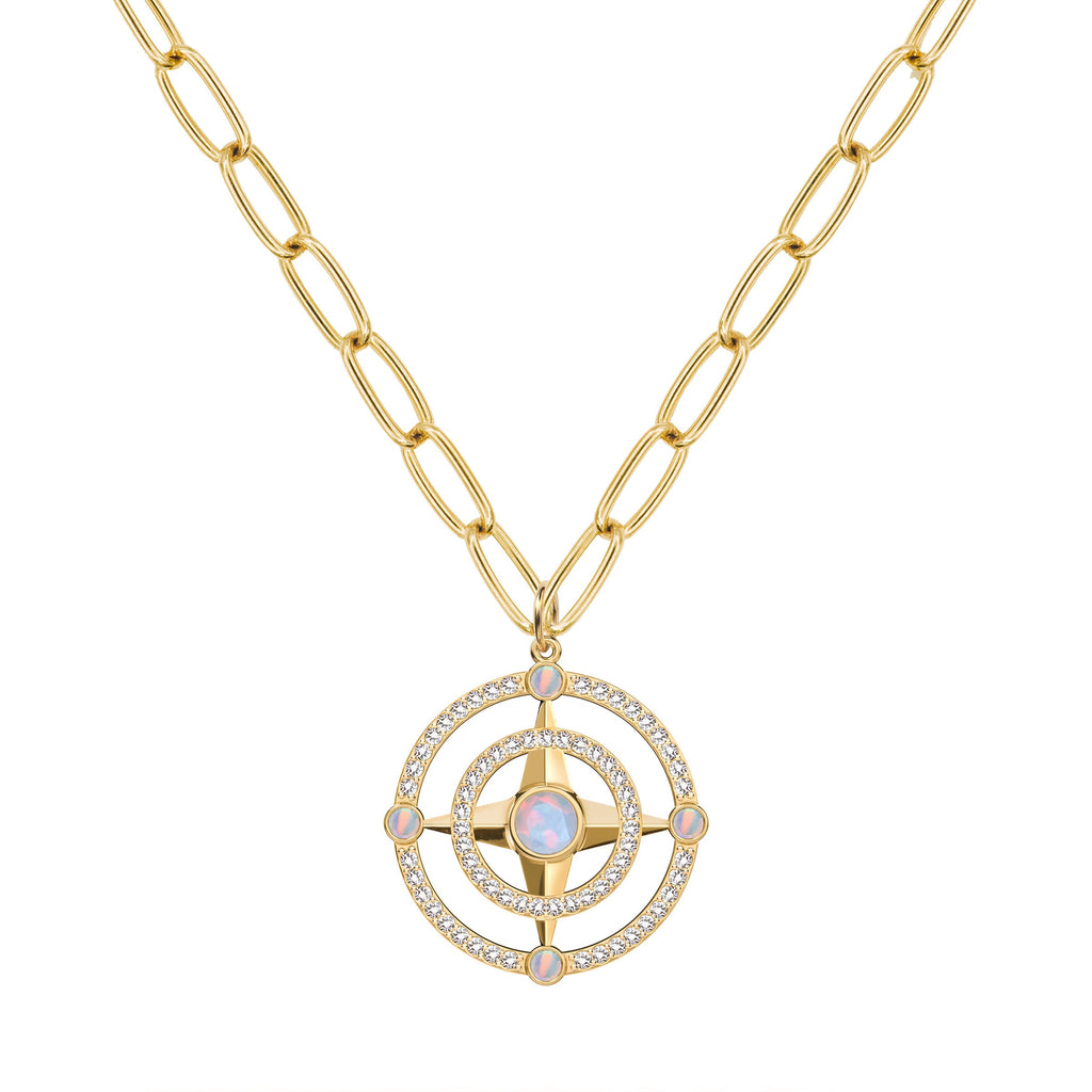 Compass Opal & Diamond Pendant in 14k Gold (October)