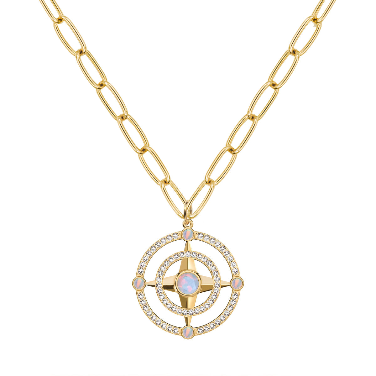 Compass Opal & Diamond Pendant in 14k Gold (October)