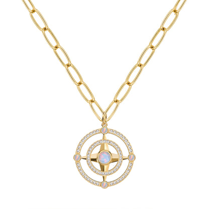 Compass Opal & Diamond Pendant in 14k Gold (October)