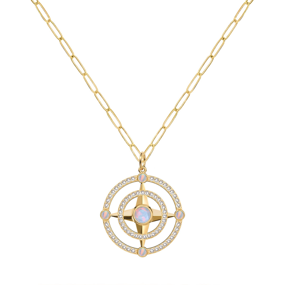 Compass Opal & Diamond Pendant in 14k Gold (October)