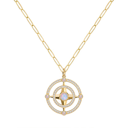 Compass Opal & Diamond Pendant in 14k Gold (October)