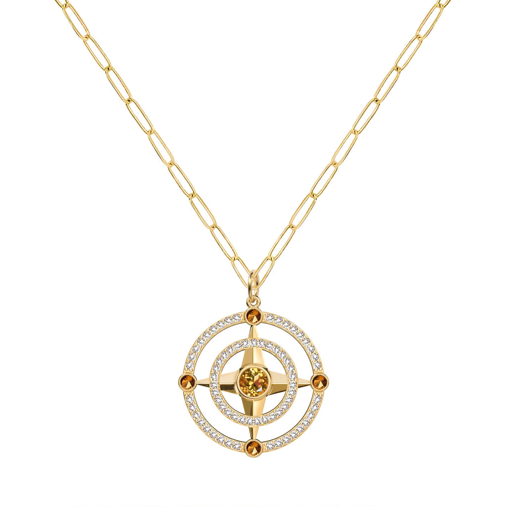 Compass Citrine & Diamond Pendant in 14k Gold (November)