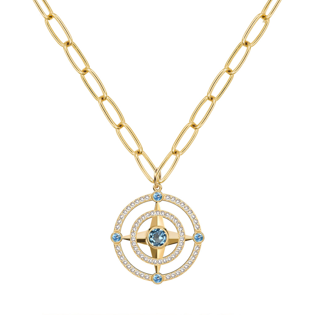 Compass Nantucket Blue Topaz & Diamond Pendant in 14k Gold (December)