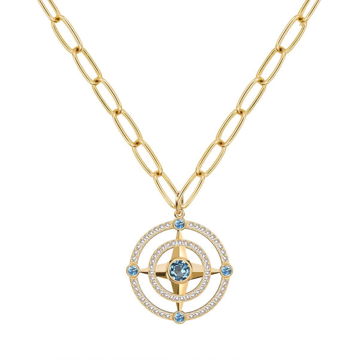 Compass Nantucket Blue Topaz & Diamond Pendant in 14k Gold (December)