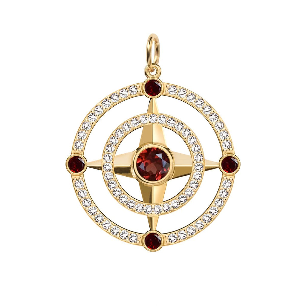 Compass Garnet & Diamond Pendant in 14k Gold (January)