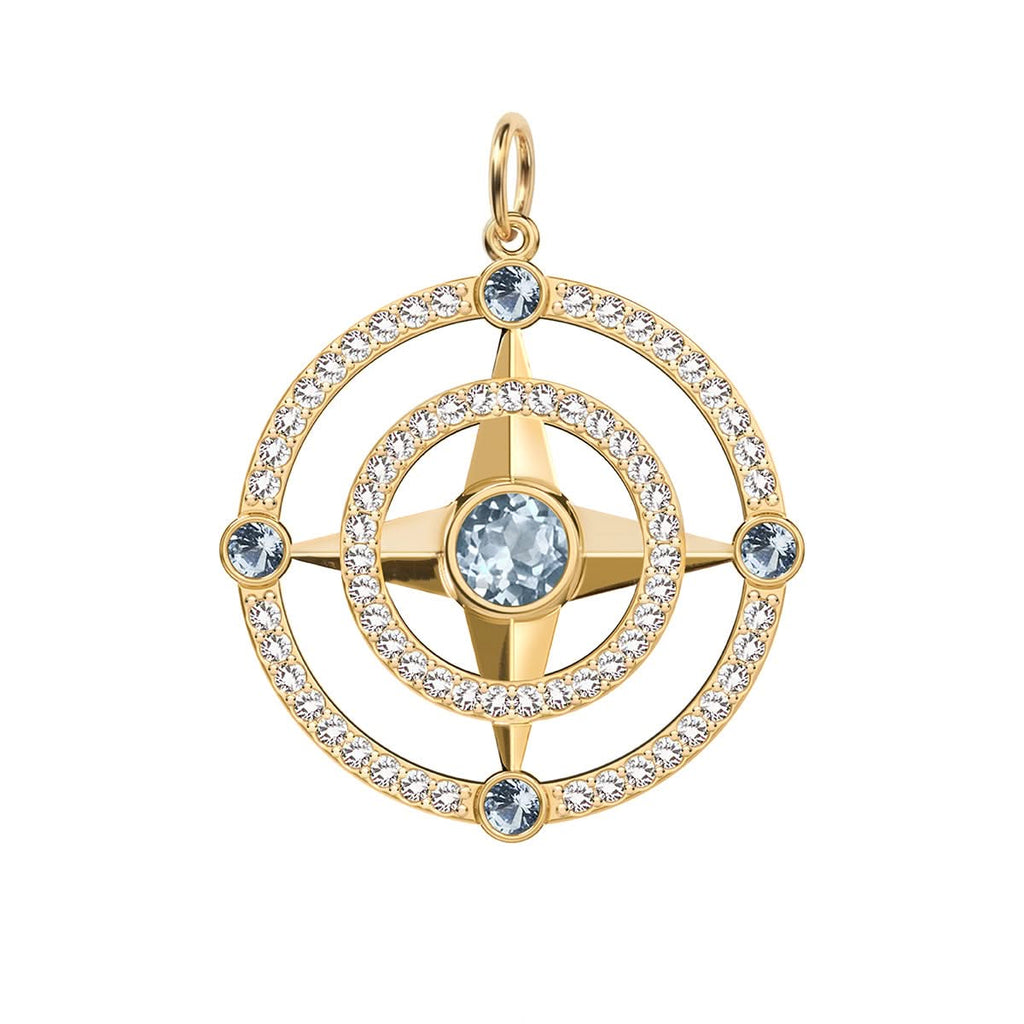 Compass Aquamarine & Diamond Pendant in 14k Gold (March)