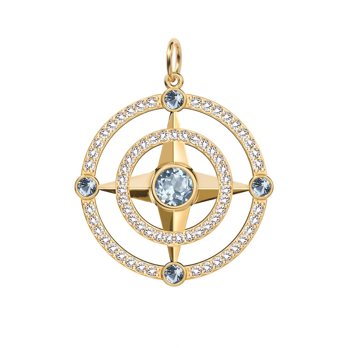 Compass Aquamarine & Diamond Pendant in 14k Gold (March)