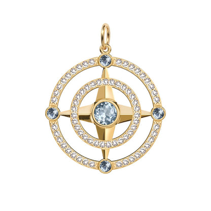 Compass Aquamarine & Diamond Pendant in 14k Gold (March)