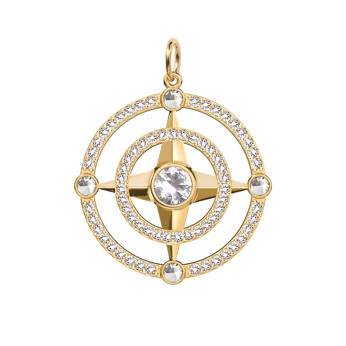 Compass White Topaz & Diamond Pendant in 14k Gold (April)