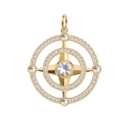 Compass White Topaz & Diamond Pendant in 14k Gold (April)