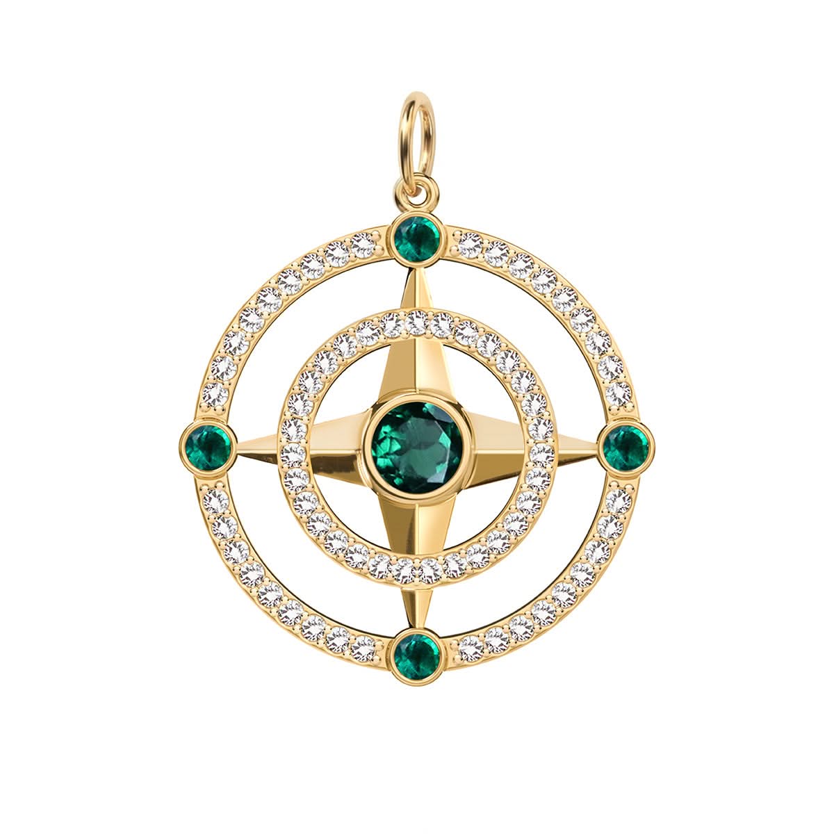 Compass Emerald & Diamond Pendant in 14k Gold (May)