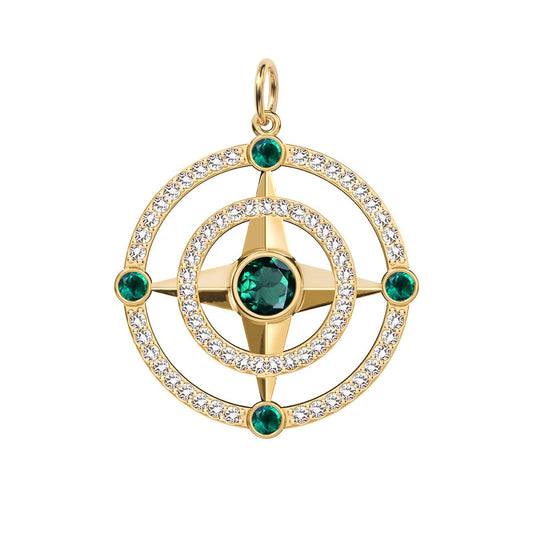 Compass Emerald & Diamond Pendant in 14k Gold (May)