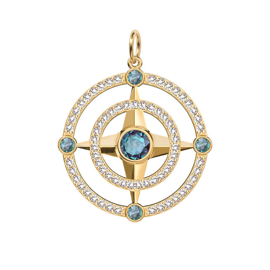 Compass Alexandrite & Diamond Pendant in 14k Gold (June)