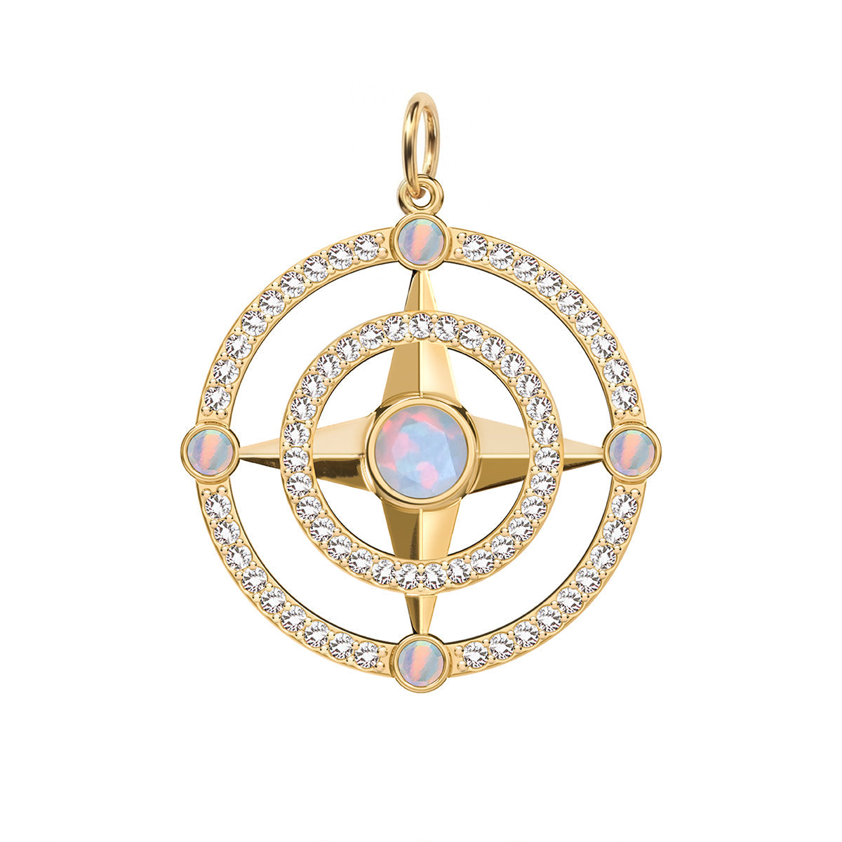 Compass Opal & Diamond Pendant in 14k Gold (October)