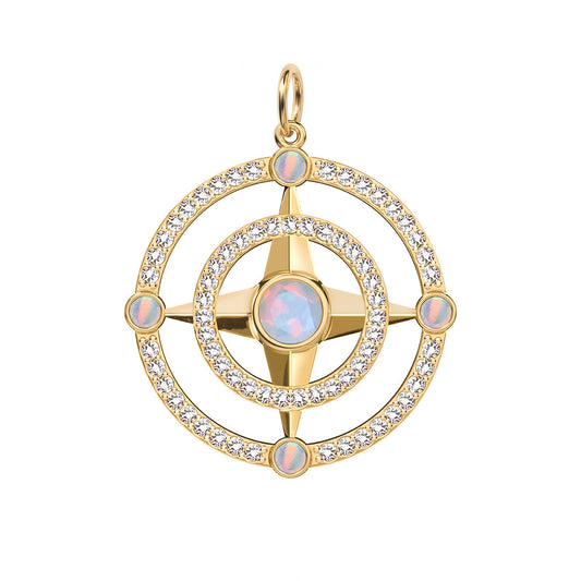 Compass Opal & Diamond Pendant in 14k Gold (October)