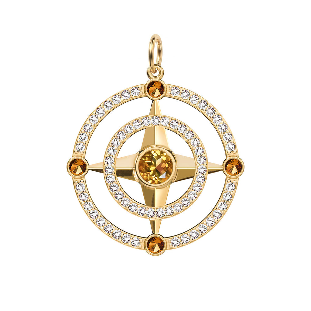 Compass Citrine & Diamond Pendant in 14k Gold (November)