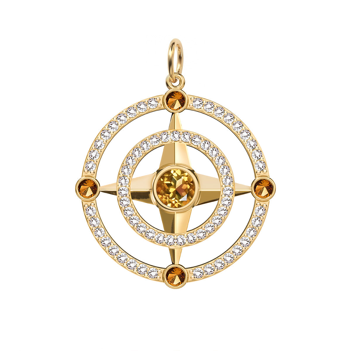 Compass Citrine & Diamond Pendant in 14k Gold (November)