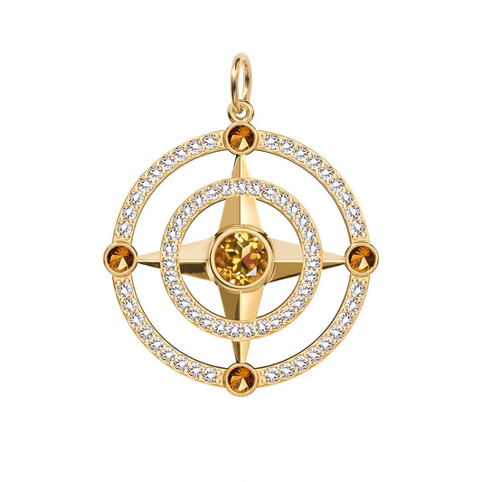 Compass Citrine & Diamond Pendant in 14k Gold (November)
