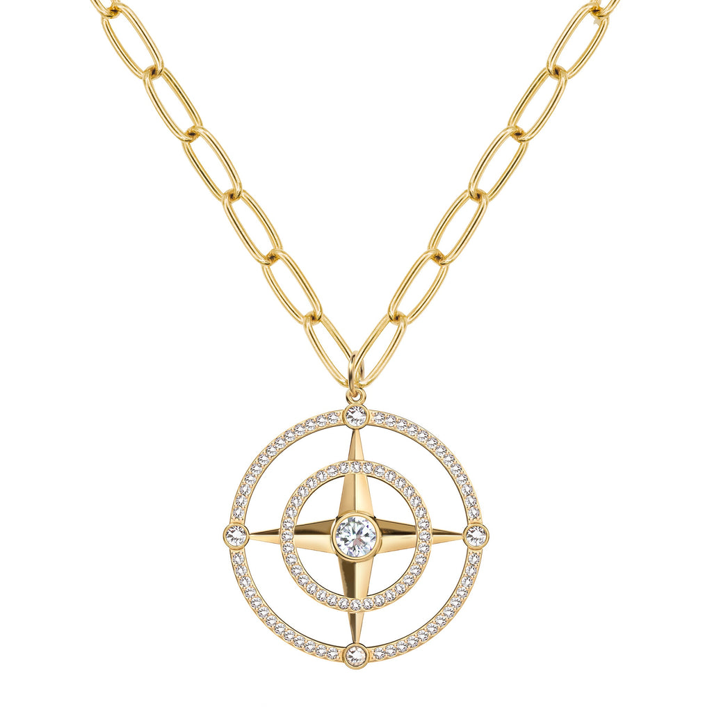 Large Compass Birthstone Pendant in 14k Gold