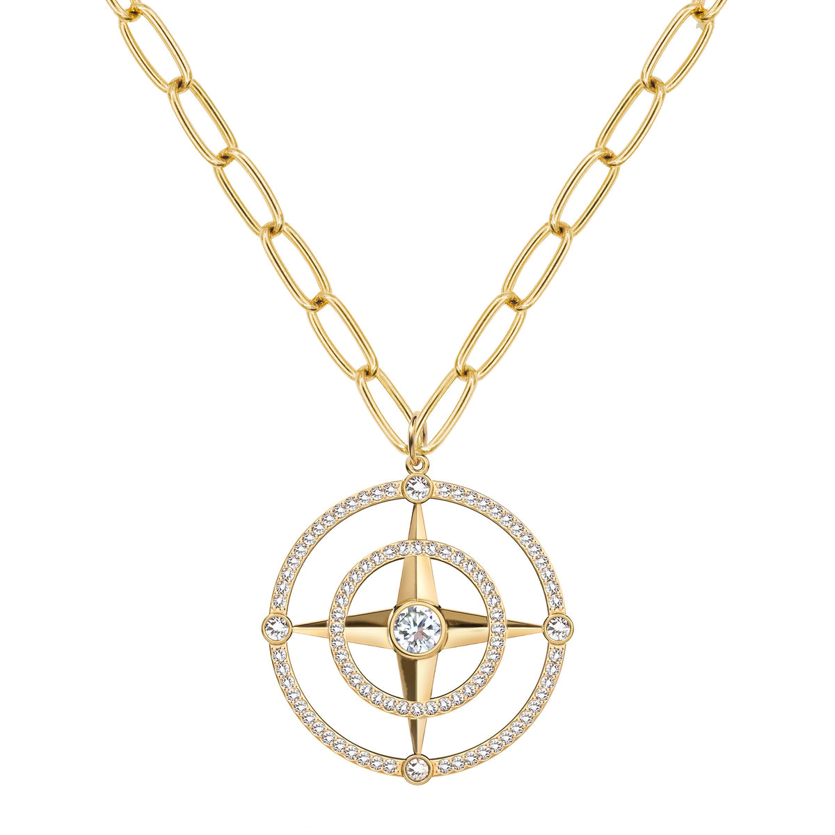 Large Compass Birthstone Pendant in 14k Gold