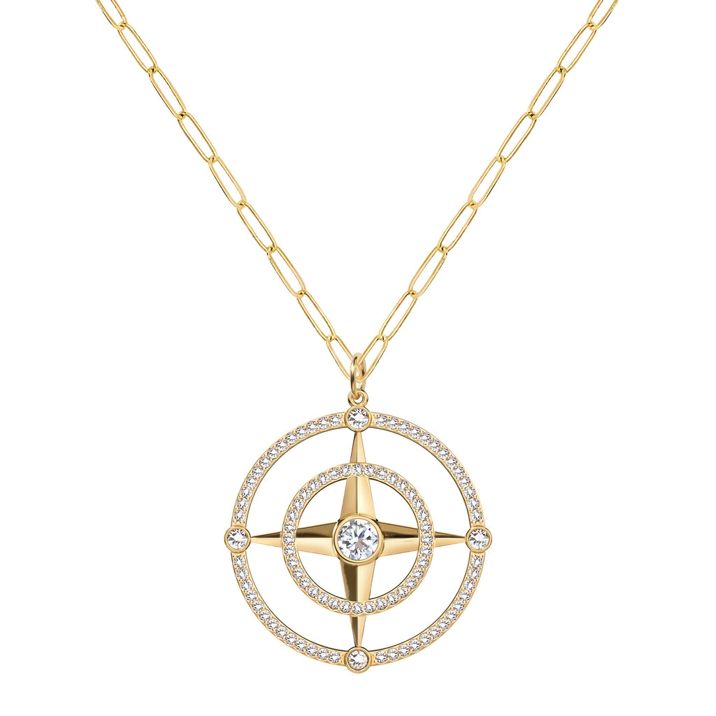 Large Compass Birthstone Pendant in 14k Gold
