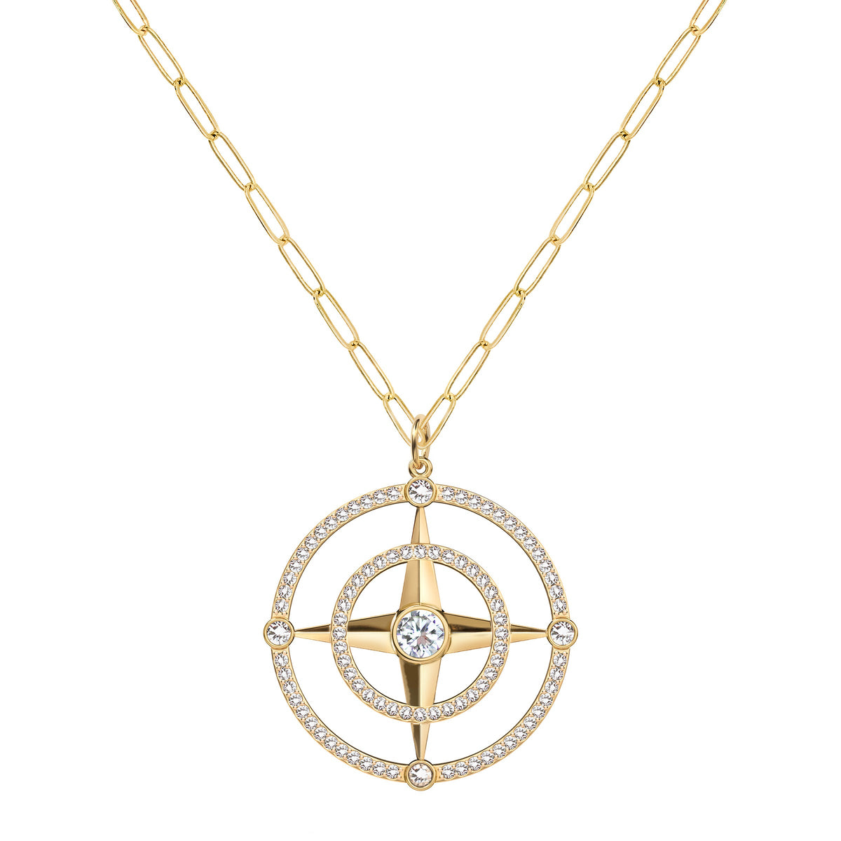 Large Compass Diamond Pendant in 14k Gold (April)