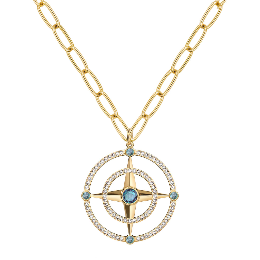 Large Compass Alexandrite & Diamond Pendant in 14k Gold (June)