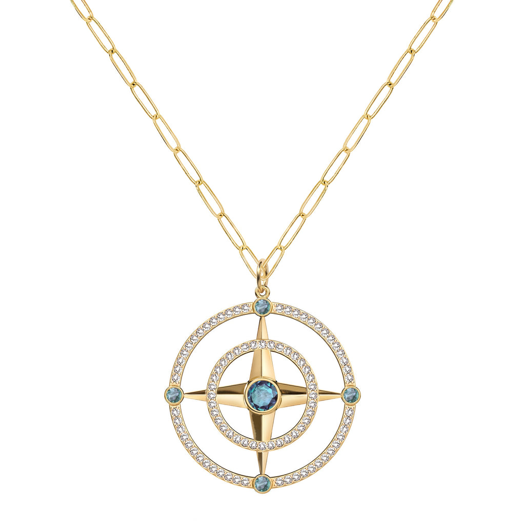Large Compass Alexandrite & Diamond Pendant in 14k Gold (June)