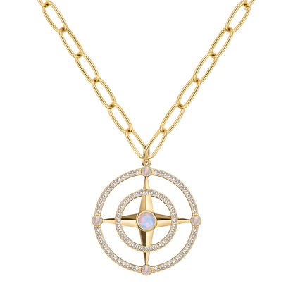 Large Compass Opal & Diamond Pendant in 14k Gold (October)