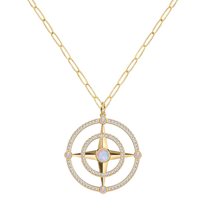 Large Compass Opal & Diamond Pendant in 14k Gold (October)