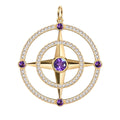 Large Compass Amethyst & Diamond Pendant in 14k Gold (February)