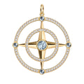 Large Compass Aquamarine & Diamond Pendant in 14k Gold (March)