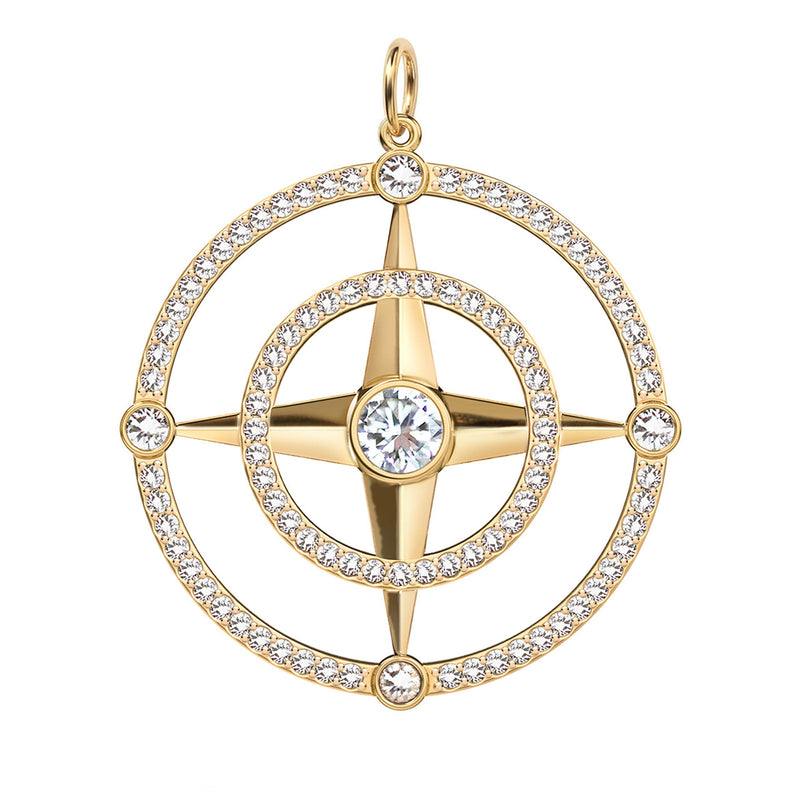 Large Compass Birthstone Pendant in 14k Gold