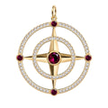 Large Compass Ruby & Diamond Pendant in 14k Gold (July)