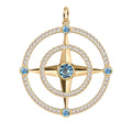 Large Compass Nantucket Blue Topaz & Diamond Pendant in 14k Gold (December)