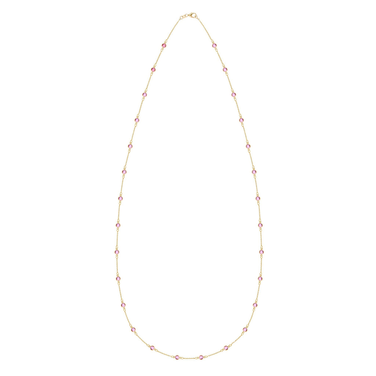 Bayberry Pink Sapphire Long Necklace in 14k Gold (October)