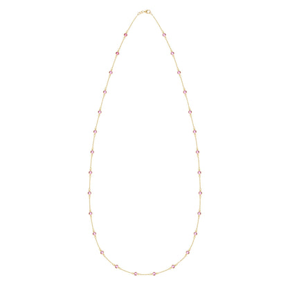 Bayberry Pink Sapphire Long Necklace in 14k Gold (October)