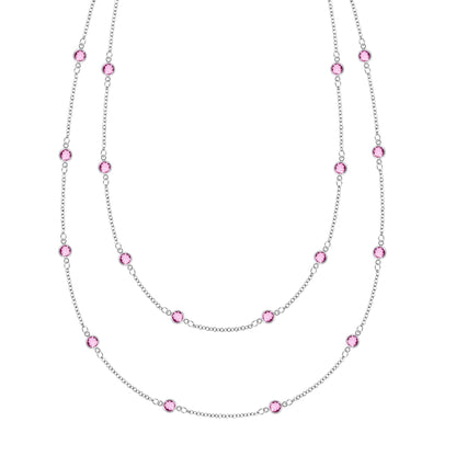 Bayberry Pink Sapphire Long Necklace in 14k Gold (October)