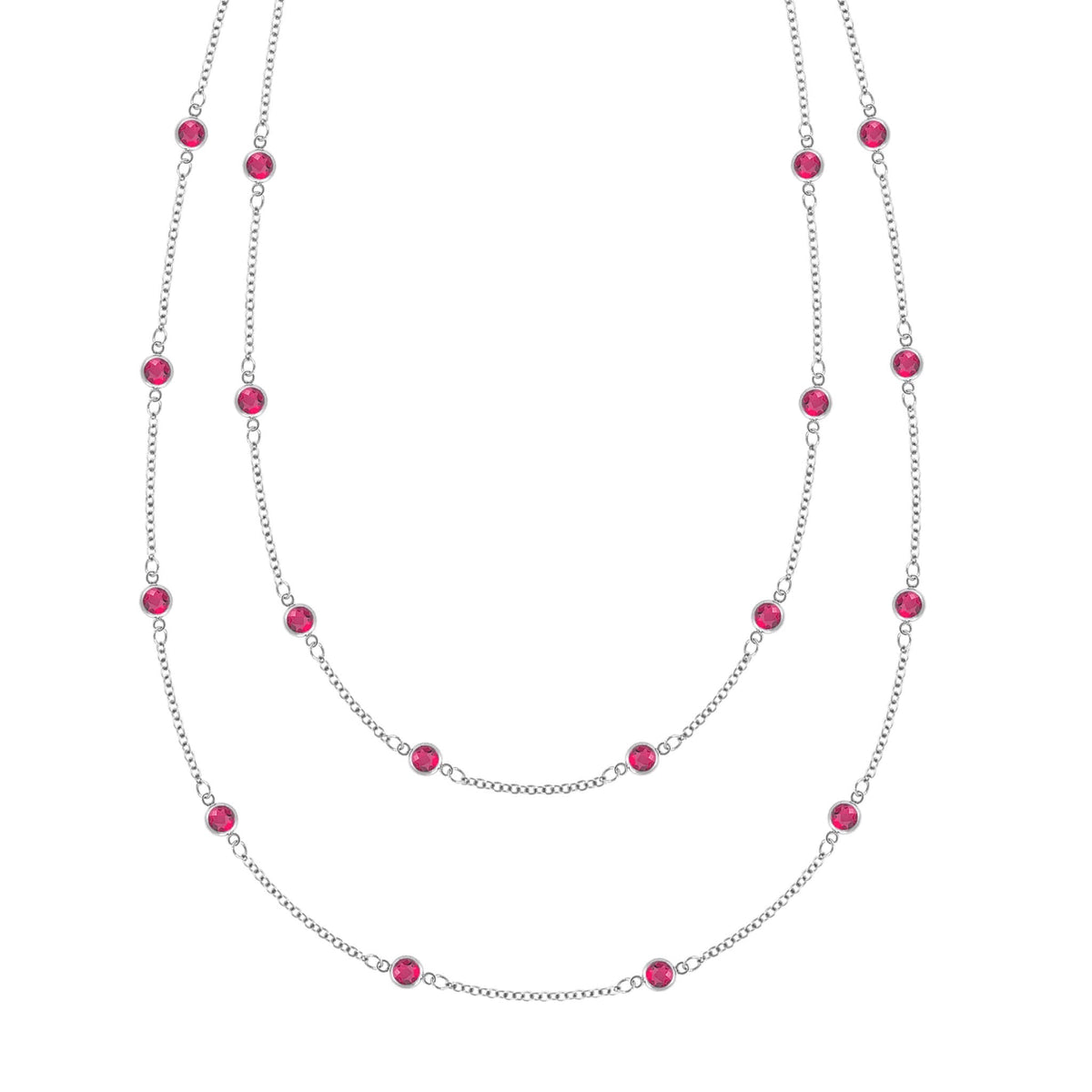 Bayberry Ruby Long Necklace in 14k Gold (July)