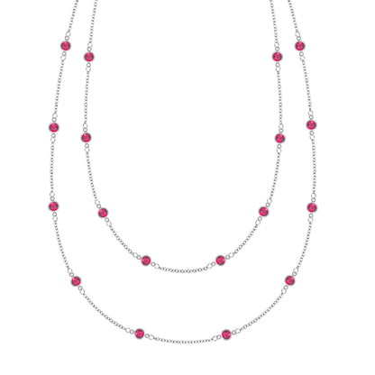 Bayberry Ruby Long Necklace in 14k Gold (July)