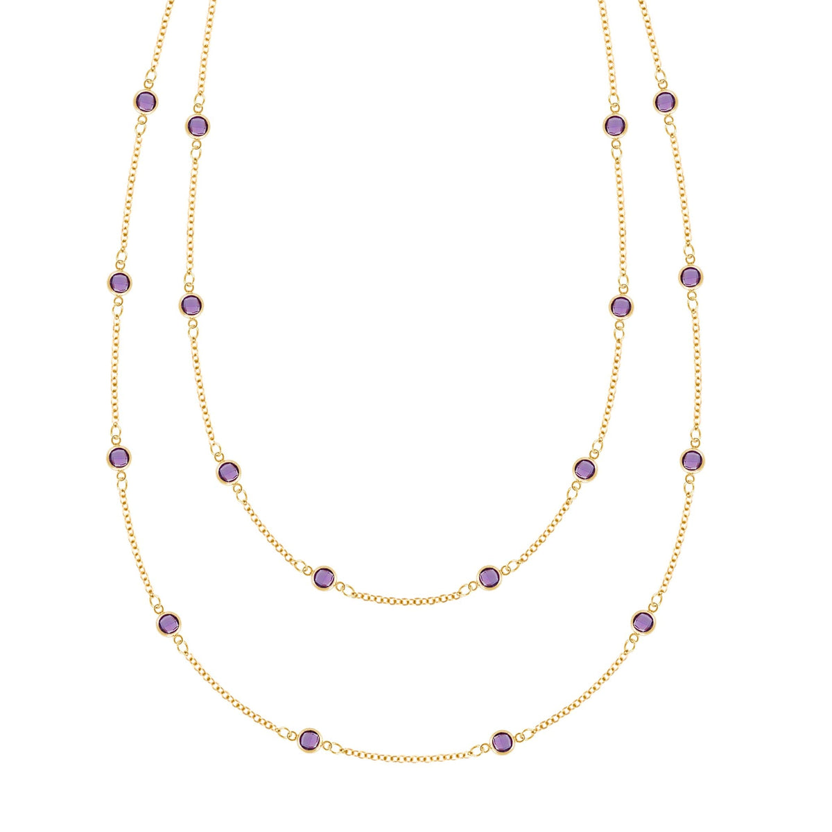 Bayberry Amethyst Long Necklace in 14k Gold (February)