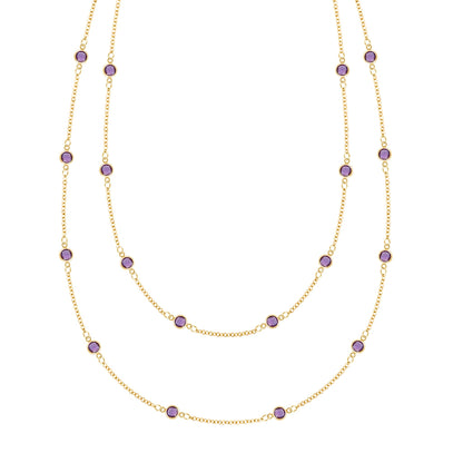 Bayberry Amethyst Long Necklace in 14k Gold (February)