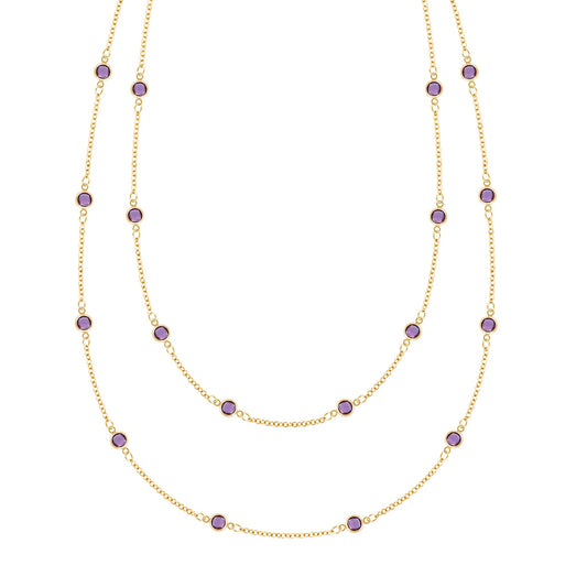 Bayberry Amethyst Long Necklace in 14k Gold (February)